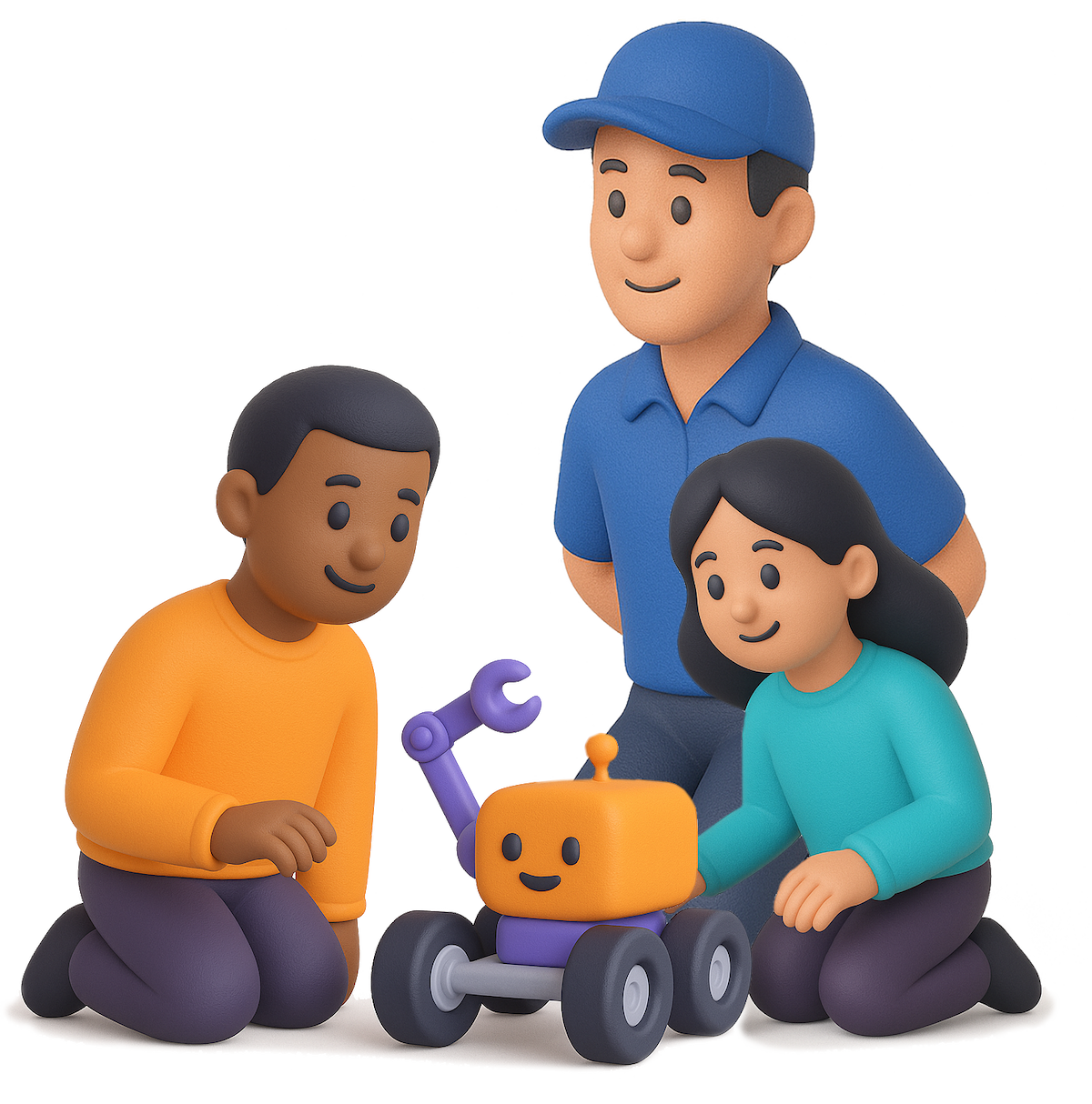 Kids learning robotics with their mentor